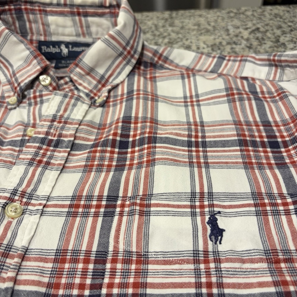 Ralph Lauren Blaire Long Sleeve Button Down Shirt Large White Red Blue Plaid